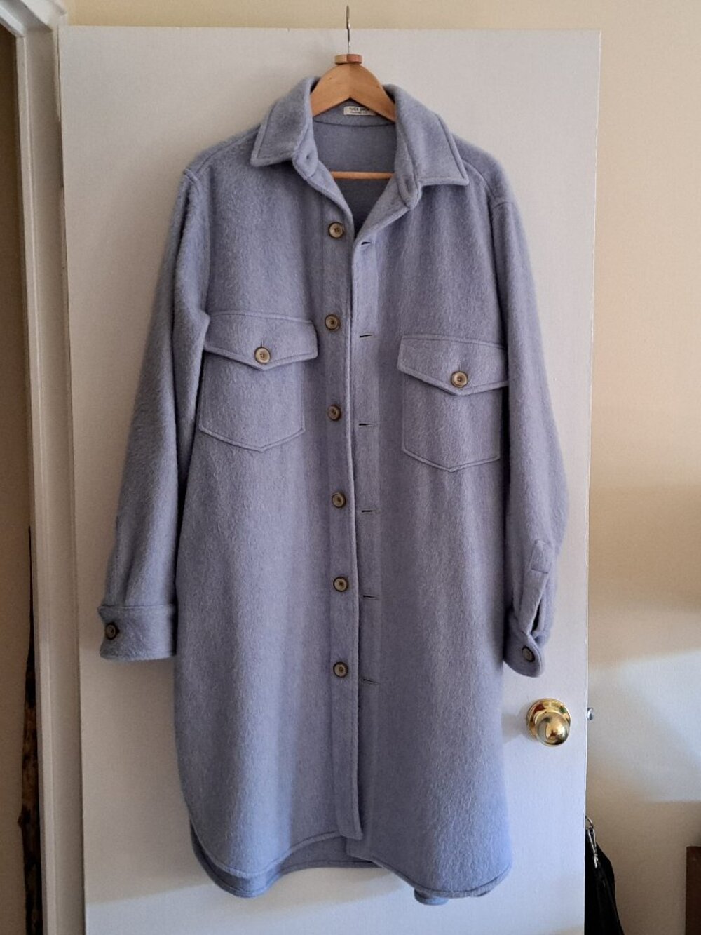 TUCK SHOP TRADING CO. Oversized Cottage Coat, wool blend, pale blue, sz M - Picture 3 of 8
